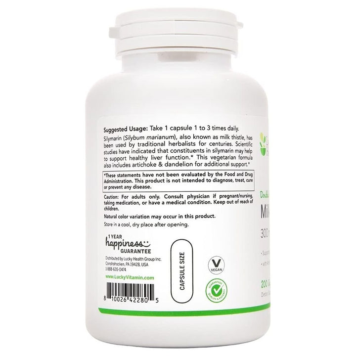 Lucky Brand - SILYMARIN MILK THISTLE 300mg 200 VCAPS - The Oasis of Health