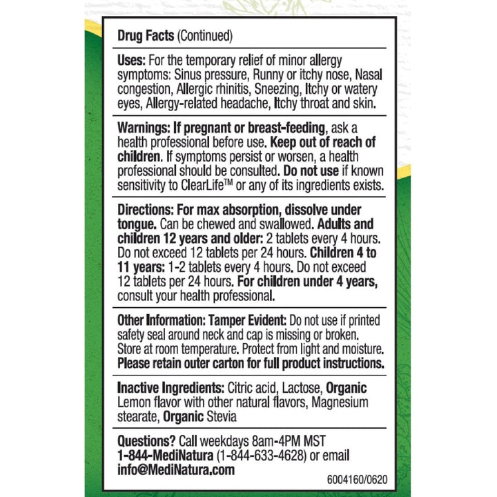 Medinatura ClearLife Allergy Extra Strength 60 Tablets - The Oasis of Health