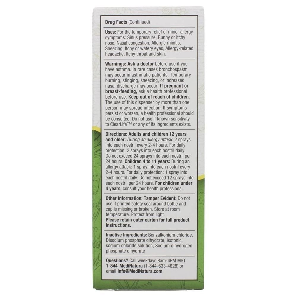 MediNatura ClearLife Allergy Relief Nasal Spray .68oz - The Oasis of Health