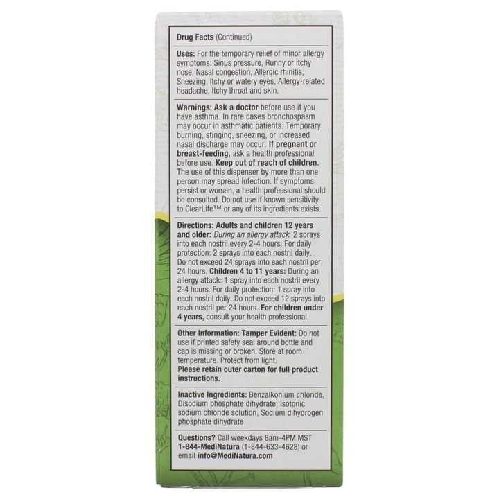 MediNatura ClearLife Allergy Relief Nasal Spray .68oz - The Oasis of Health