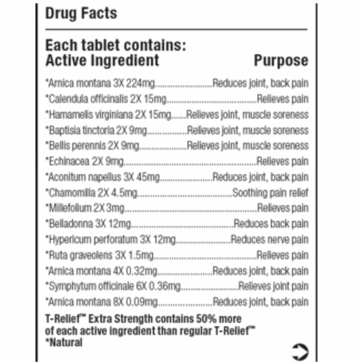 MediNatura T - Relief Extra Strength Arnica +12 Natural Homeopathic Actives for Joint Muscle Aches Pains & Soreness for Women & Men - 250 Tablets - The Oasis of Health