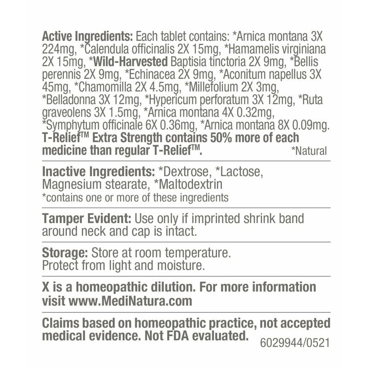 MediNatura T - Relief Extra Strength Arnica +12 Natural Homeopathic Actives for Joint Muscle Aches Pains & Soreness for Women & Men - 250 Tablets - The Oasis of Health