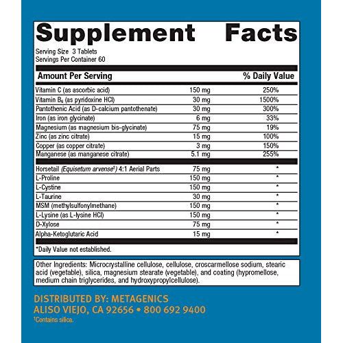 Metagenics Collagenics Nutritional Supplement Support for Connective Tissue and Collagen Tablet - 180 Count - The Oasis of Health