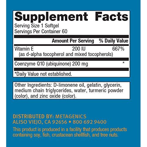 Metagenics CoQ10 ST - 200, Highly Absorbable 200 mg Coenzyme Q10 Supplement to Help Support Energy Production and Cardiovascular Function - 60 Count - The Oasis of Health