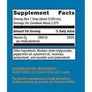 Metagenics D3 Liquid Vitamin D Supplement - 2 fl oz, 2,275 Servings - The Oasis of Health