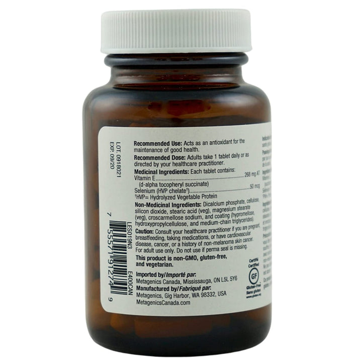 Metagenics E - 400 Selenium, Antioxidant Supplement with Vitamin E to Help Support Cellular Health - 60 Tablets, 2 Month Supply - The Oasis of Health