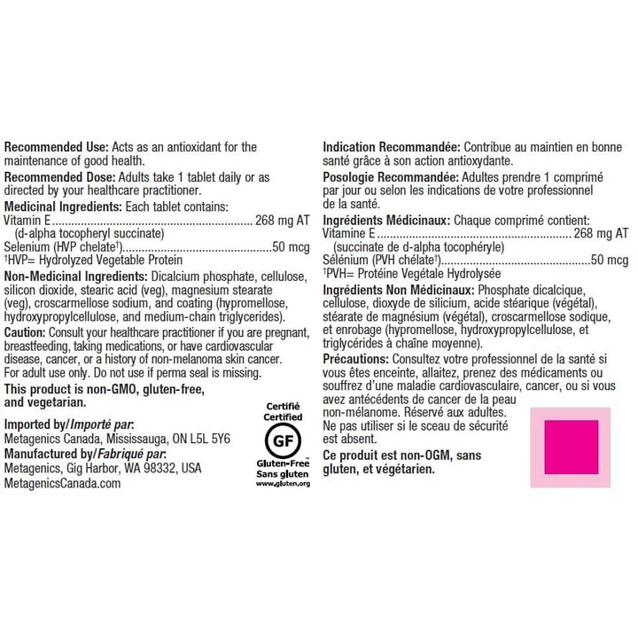 Metagenics E - 400 Selenium, Antioxidant Supplement with Vitamin E to Help Support Cellular Health - 60 Tablets, 2 Month Supply - The Oasis of Health