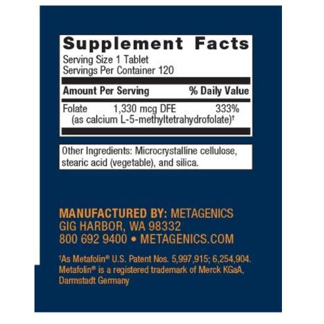 Metagenics FolaPro Methylated Folate Supplement - Support for Essential Body Processes - 120 Servings - The Oasis of Health