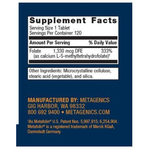 Metagenics FolaPro Methylated Folate Supplement - Support for Essential Body Processes - 120 Servings - The Oasis of Health