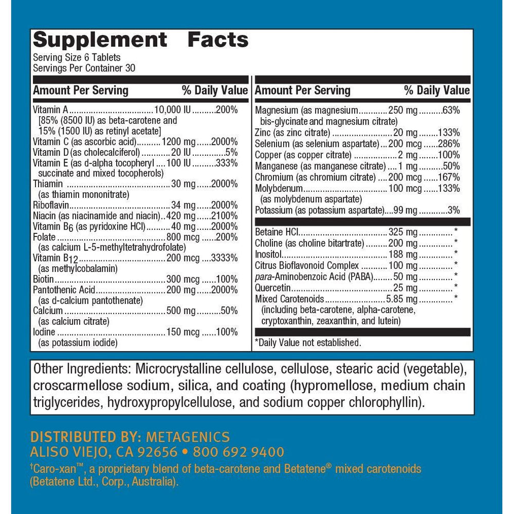 Metagenics Multigenics? Without Iron ? Optimum Multiple Vitamin/Mineral Formula Fast - Release Tablet ? 30 Servings - The Oasis of Health