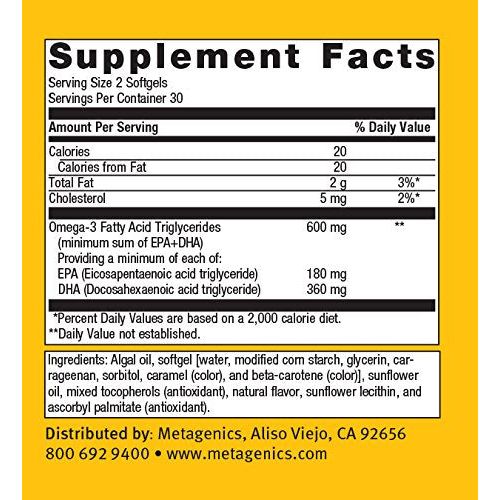 Metagenics OmegaGenics Algae EPA - DHA 300 Dietary Supplement, 60 Count - The Oasis of Health