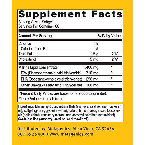 Metagenics OmegaGenics EPA - DHA 1000mg - Daily Omega 3 Fish Oil Supplement to Support Cardiovascular, Musculoskeletal and Immune System Health - 60 Count - The Oasis of Health