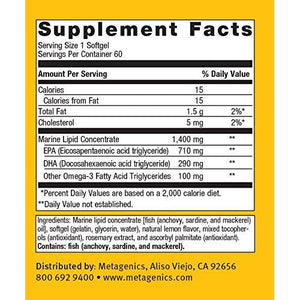 Metagenics OmegaGenics EPA - DHA 1000mg - Daily Omega 3 Fish Oil Supplement to Support Cardiovascular, Musculoskeletal and Immune System Health - 60 Count - The Oasis of Health