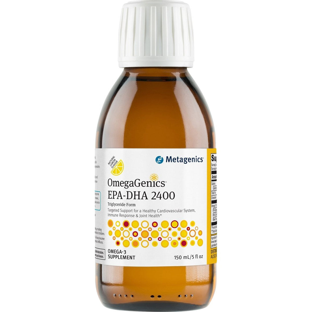 Metagenics OmegaGenics EPA DHA 2400 Liquid Omega 3 Fish Oil Daily Supplement to Help Support Cardiovascular Health and Immune Function - Lemon Flavor, 5 fl oz, 30 Servings - The Oasis of Health