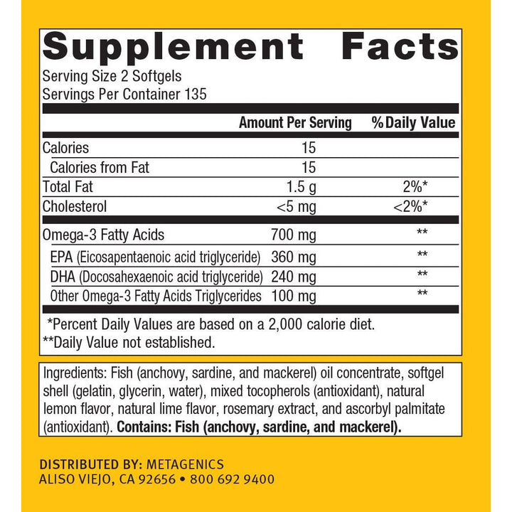 Metagenics OmegaGenics EPA - DHA 300mg - Daily Omega 3 Fish Oil Supplement to Support Cardiovascular, Musculoskeletal and Immune System Health - 270 Softgels - The Oasis of Health