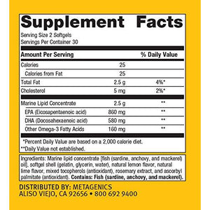 Metagenics OmegaGenics EPA - DHA 720mg - Daily Omega 3 Fish Oil Supplement to Support Cardiovascular, Musculoskeletal and Immune System Health - 60 Count - The Oasis of Health