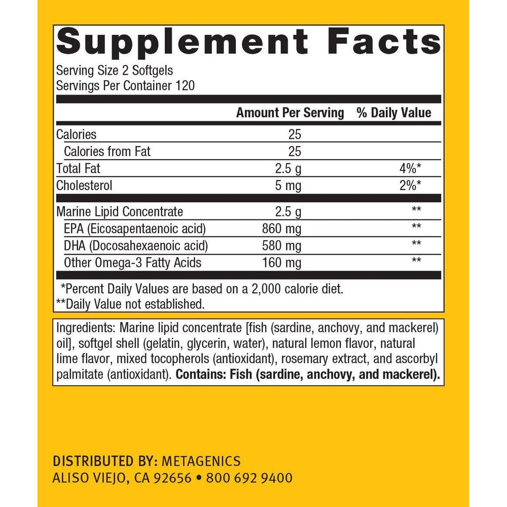 Metagenics OmegaGenics EPA - DHA 720mg Nutritional Supplement Daily Omega 3 Fish Oil Supplement to Support Cardiovascular Softgel - 240 Count - The Oasis of Health