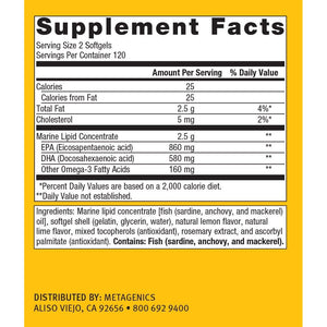 Metagenics OmegaGenics EPA - DHA 720mg Nutritional Supplement Daily Omega 3 Fish Oil Supplement to Support Cardiovascular Softgel - 240 Count - The Oasis of Health