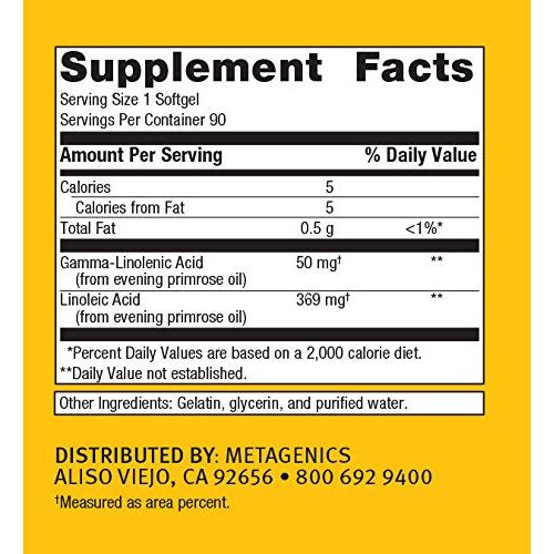 Metagenics OmegaGenics Evening Primrose Oil - Premium Source of Gamma - Linolenic Acid (GLA) - 90 Softgels - The Oasis of Health