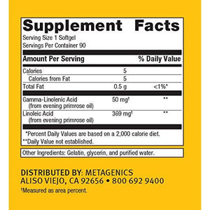 Metagenics OmegaGenics Evening Primrose Oil - Premium Source of Gamma - Linolenic Acid (GLA) - 90 Softgels - The Oasis of Health