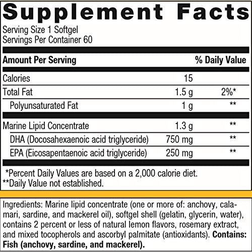 Metagenics - OmegaGenics Neuro 1000, 750 mg DHA and 250 mg EPA, Concentrated, Purified Source of Omega - 3 Fatty acids, 60 Count - The Oasis of Health