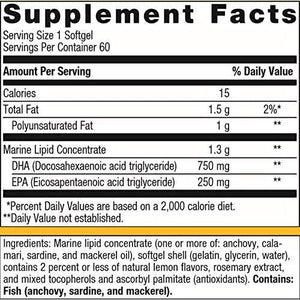 Metagenics - OmegaGenics Neuro 1000, 750 mg DHA and 250 mg EPA, Concentrated, Purified Source of Omega - 3 Fatty acids, 60 Count - The Oasis of Health