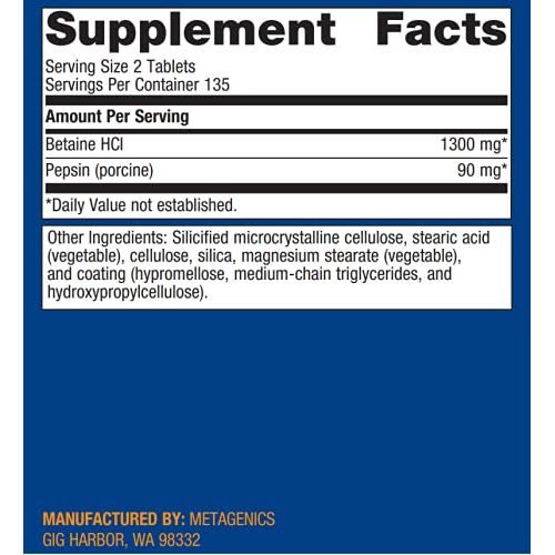 Metagenics SpectraZyme Metagest Supplement with Betaine HCL and Pepsin to Help Stomach Acid Support - 90 Tablets - The Oasis of Health