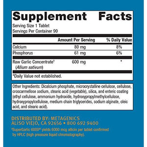 Metagenics SuperGarlic 6000, Concentrated Garlic Supplement, 6000 mcg Allicin Per Tablet to Help Support Healthy Triglycerides - 90 Count - The Oasis of Health