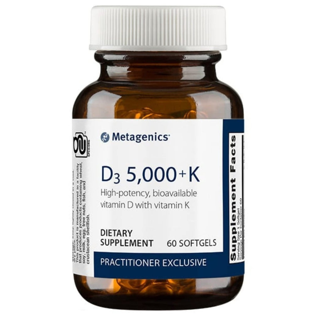 Metagenics Vitamin D3 5,000 IU with Vitamin K2 - Vitamin D Supplement for Healthy Bone Formation, Cardiovascular Health, and Immune Support Softgels - 60 Count - The Oasis of Health