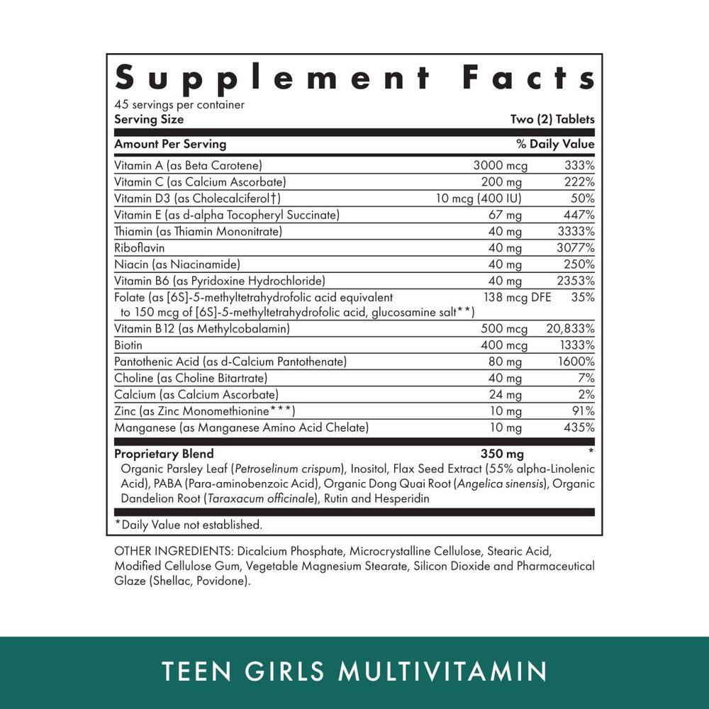 Michael's Naturopathic Programs - Teen Girls Tabs Daily Multi Vitamin - 90 Vegetarian Tablets - The Oasis of Health