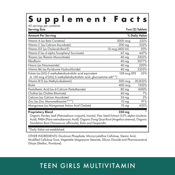 Michael's Naturopathic Programs - Teen Girls Tabs Daily Multi Vitamin - 90 Vegetarian Tablets - The Oasis of Health