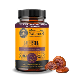 Mushroom Wellness Reishi: Organic Red Reishi Mushroom Capsules, Reishi Mushroom Powder Supplement, Immune Support, Traditional Nervous System Support & Cardiovascular Health, 90 Vegan Capsules - The Oasis of Health