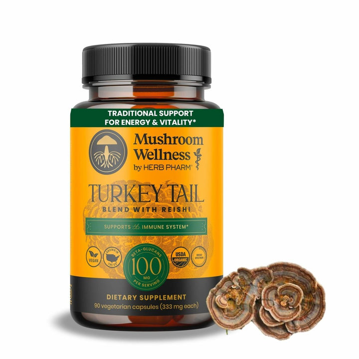 Mushroom Wellness Turkey Tail Blend with Reishi: Organic Turkey Tail &amp; Reishi Mushroom Capsules, Mushroom Powder Supplement, Traditional Immune, Energy &amp; Vitality Support, 90 Vegan Capsules - The Oasis of Health