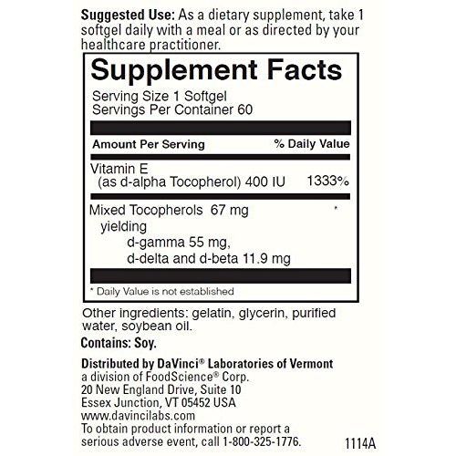 Natural Mixed Tocopherol E 400 60 Softgels - The Oasis of Health