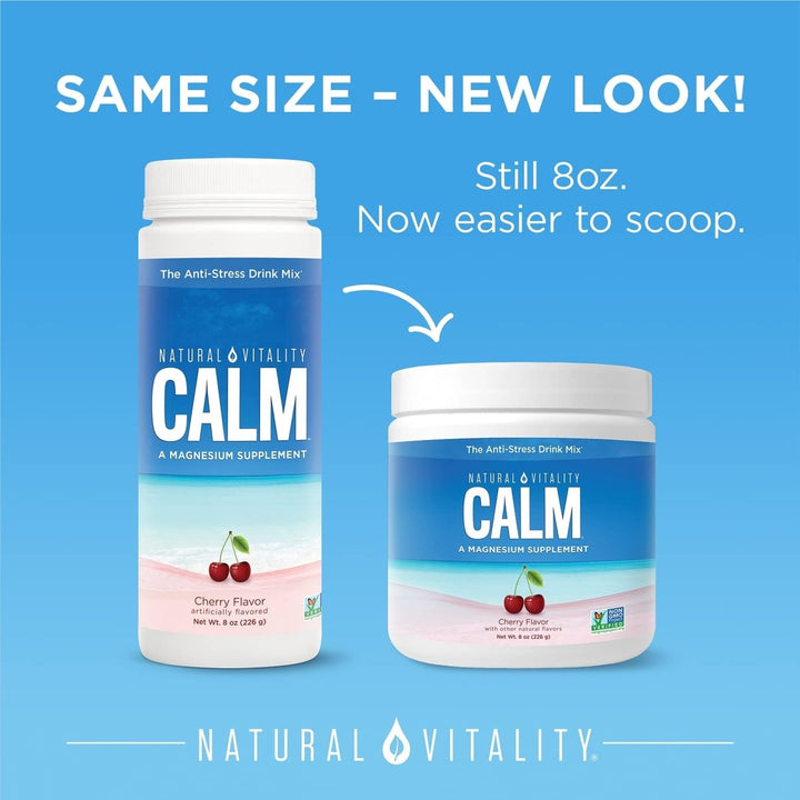Natural Vitality Calm, Magnesium Supplement, Anti - Stress Drink Mix Powder, Gluten Free, Vegan, & Non - GMO, Cherry, 8 oz - The Oasis of Health