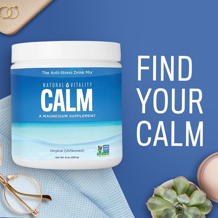 Natural Vitality Calm, Magnesium Supplement, Anti - Stress Drink Mix Powder, Gluten Free, Vegan, &amp; Non - GMO, Watermelon, 16 oz - The Oasis of Health