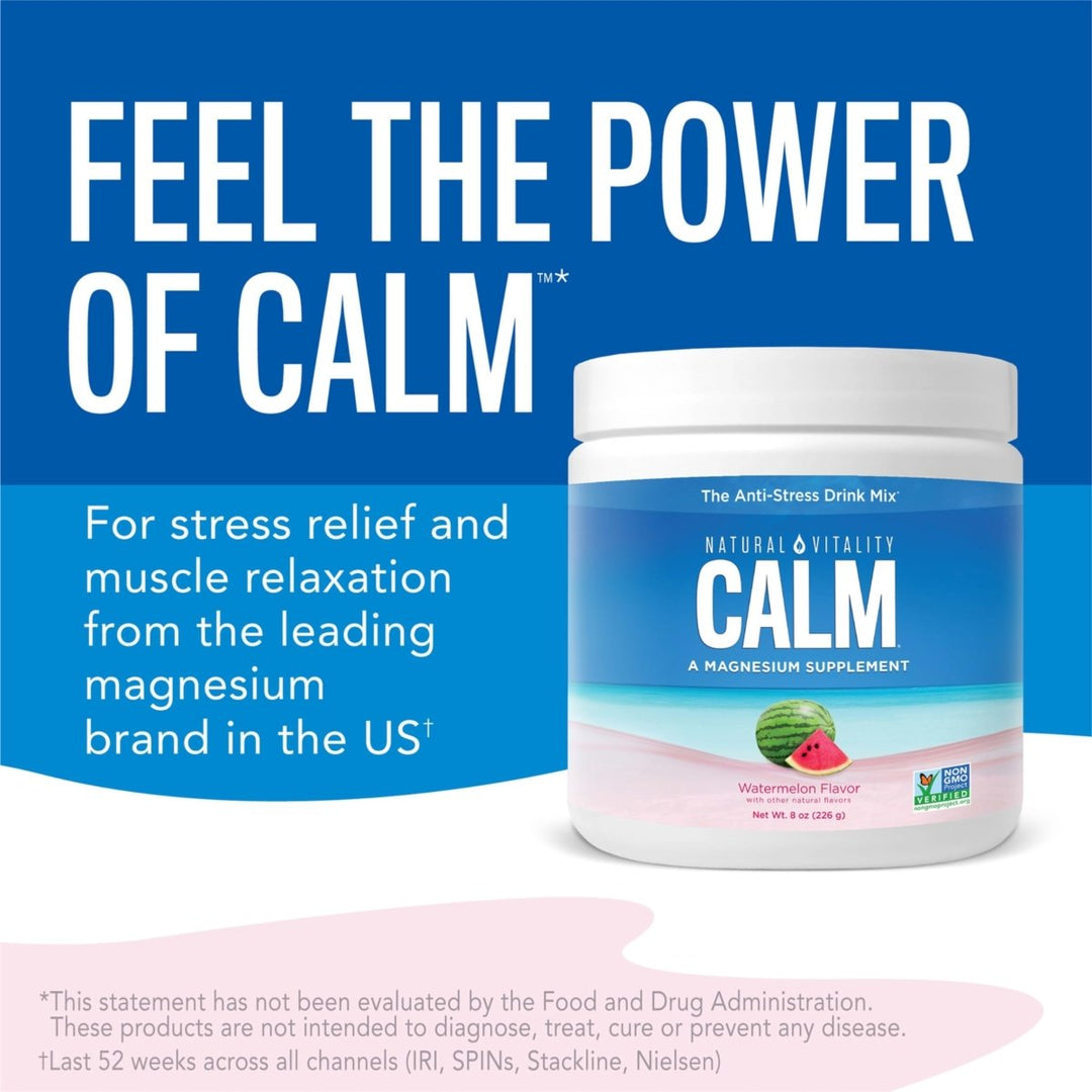 Natural Vitality Calm, Magnesium Supplement, Anti - Stress Drink Mix Powder, Original, Watermelon - 8 Ounce - The Oasis of Health