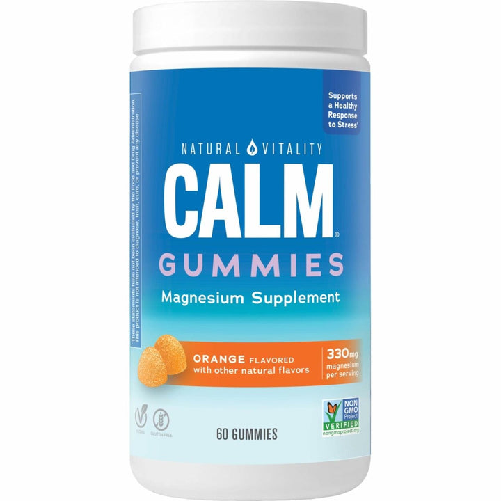 Natural Vitality CALM, Magnesium Supplement, Stress Relief Gummies, Supports a Healthy Response to Stress, Gluten Free, Vegan, Orange Flavored, 60 Gummies - The Oasis of Health