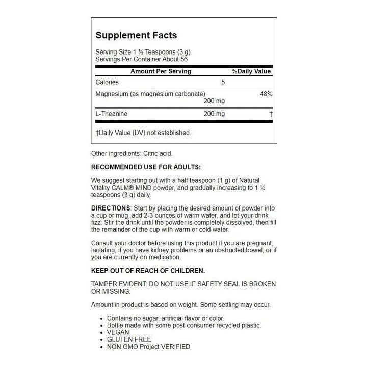 Natural Vitality Calm Mind unflavored 6oz - The Oasis of Health