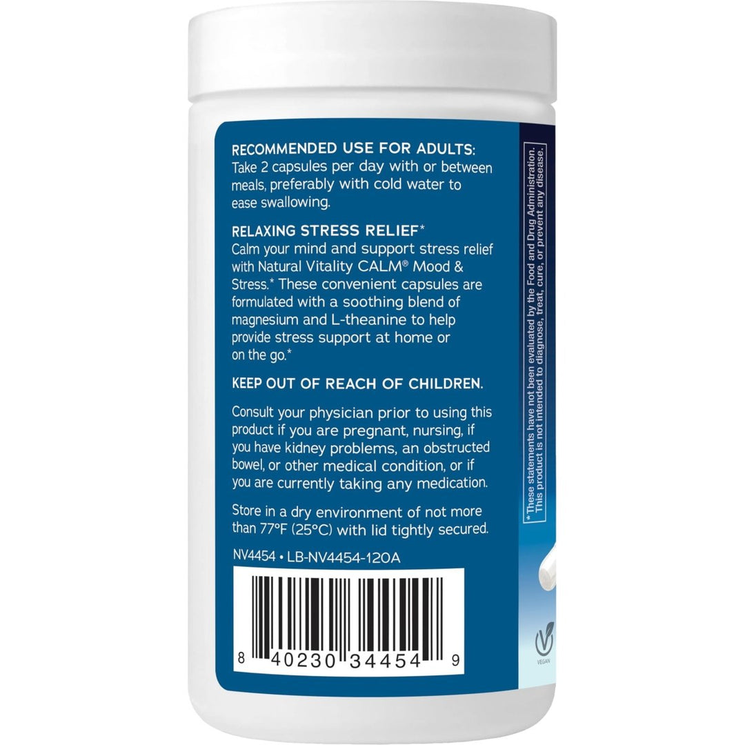 Natural Vitality Calm® Mood & Stress Relief Capsules, Magnesium Glycinate Supplement, 120 Caps - The Oasis of Health