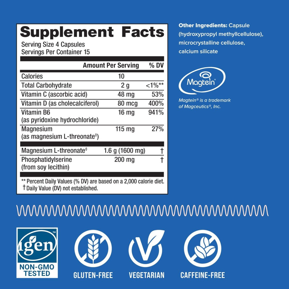 Natural Vitality Focus, Magnesium L - Threonate and Phosphatidylserine Nootropic Brain Supplements for Memory, Focus, and Cognition, Gluten Free, Vegetarian, 60 Capsules - The Oasis of Health