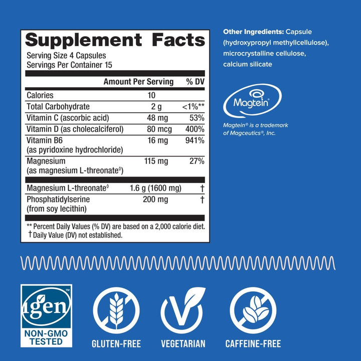 Natural Vitality Focus, Magnesium L - Threonate and Phosphatidylserine Nootropic Brain Supplements for Memory, Focus, and Cognition, Gluten Free, Vegetarian, 60 Capsules - The Oasis of Health