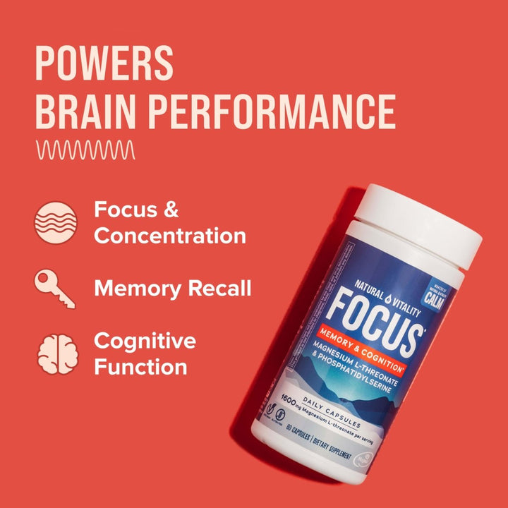 Natural Vitality Focus, Magnesium L - Threonate and Phosphatidylserine Nootropic Brain Supplements for Memory, Focus, and Cognition, Gluten Free, Vegetarian, 60 Capsules - The Oasis of Health