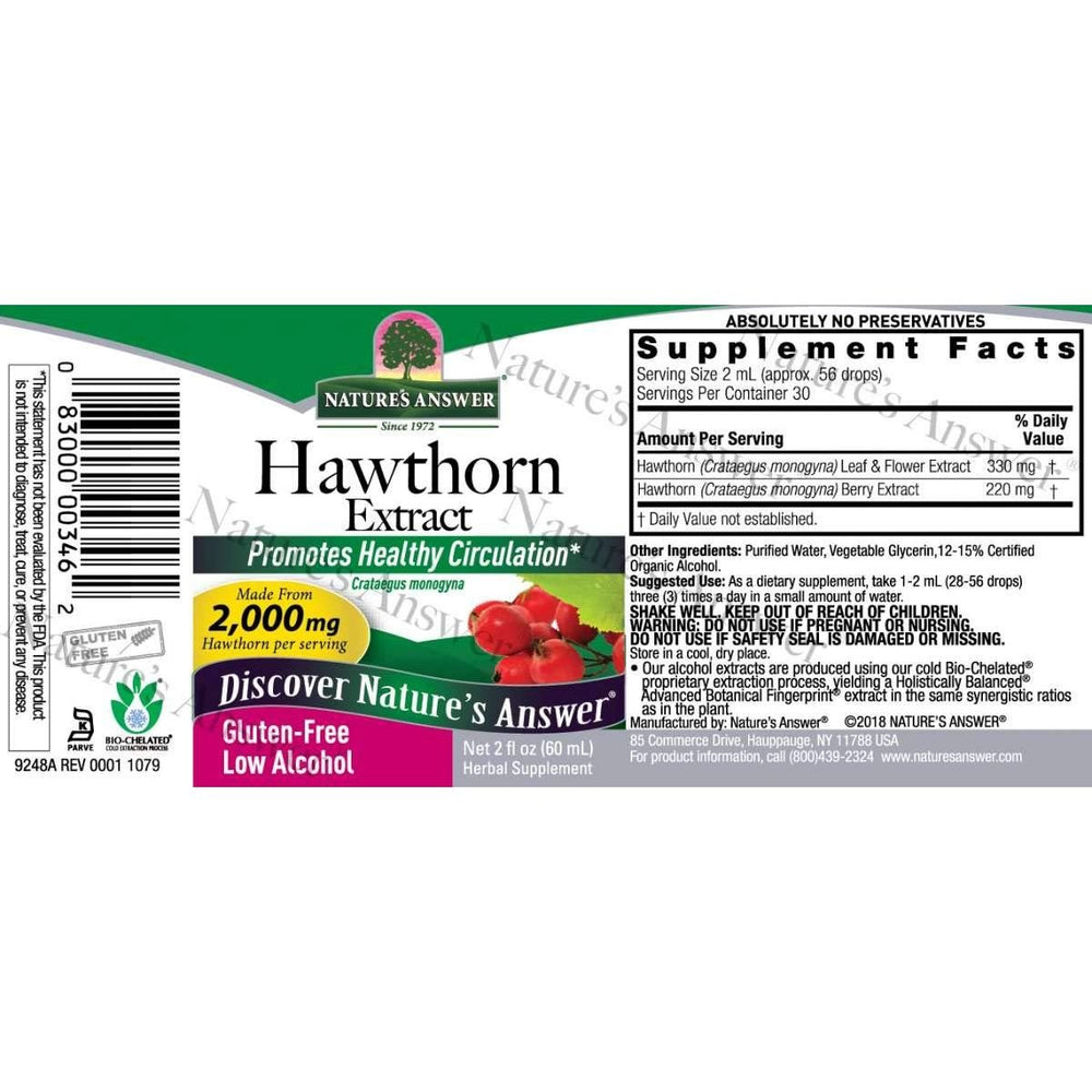 Nature's Answer Hawthorne Berry Herbal Extract Supplement with Organic Alcohol, 2 - Fluid Ounces | Promotes Healthy Blood Circulation | Immune System Booster | Improves Cardiovascular Health - The Oasis of Health