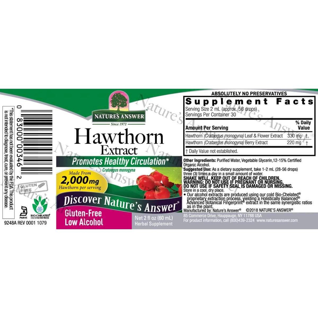 Nature's Answer Hawthorne Berry Herbal Extract Supplement with Organic Alcohol, 2 - Fluid Ounces | Promotes Healthy Blood Circulation | Immune System Booster | Improves Cardiovascular Health - The Oasis of Health