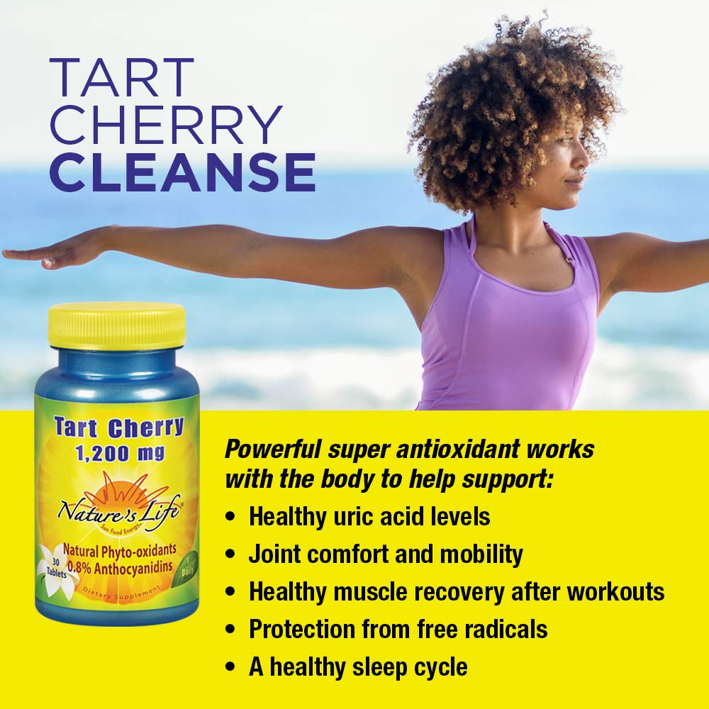 Nature's Life Tart Cherry 1200mg | Uric Acid Cleanse for Joint Comfort, Muscle Recovery & Sleep Support | with Anthocyanins & Polyphenols | 30 Tablets - The Oasis of Health