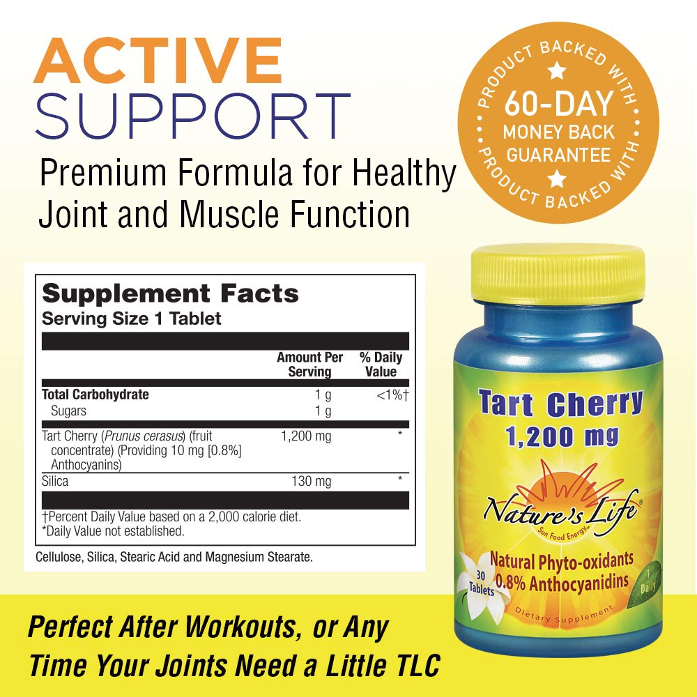 Nature's Life Tart Cherry 1200mg | Uric Acid Cleanse for Joint Comfort, Muscle Recovery & Sleep Support | with Anthocyanins & Polyphenols | 30 Tablets - The Oasis of Health