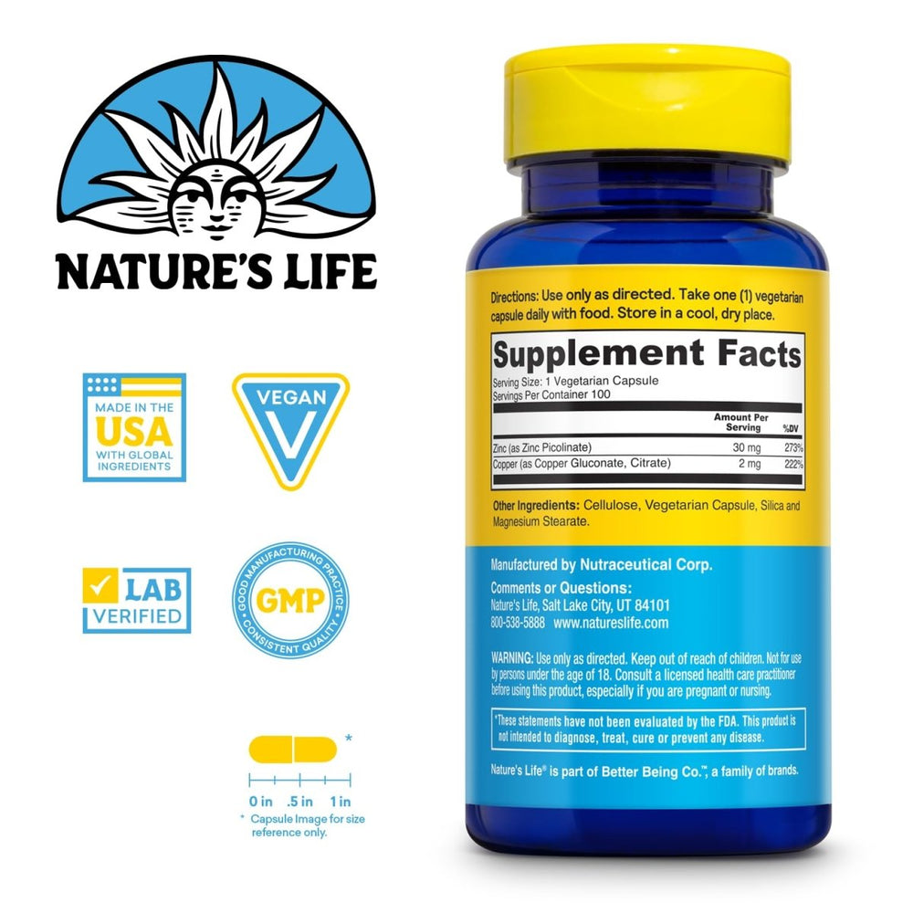 Nature's Life - Zinc 30 mg. - 100 Vegetarian Capsules - The Oasis of Health