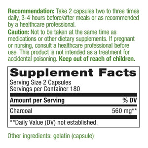 Nature's Way Activated Charcoal, Binds Unwanted Materials and Gas*, 560mg per Serving, 360 Capsules - The Oasis of Health