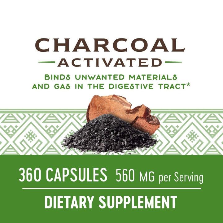 Nature's Way Activated Charcoal, Binds Unwanted Materials and Gas*, 560mg per Serving, 360 Capsules - The Oasis of Health